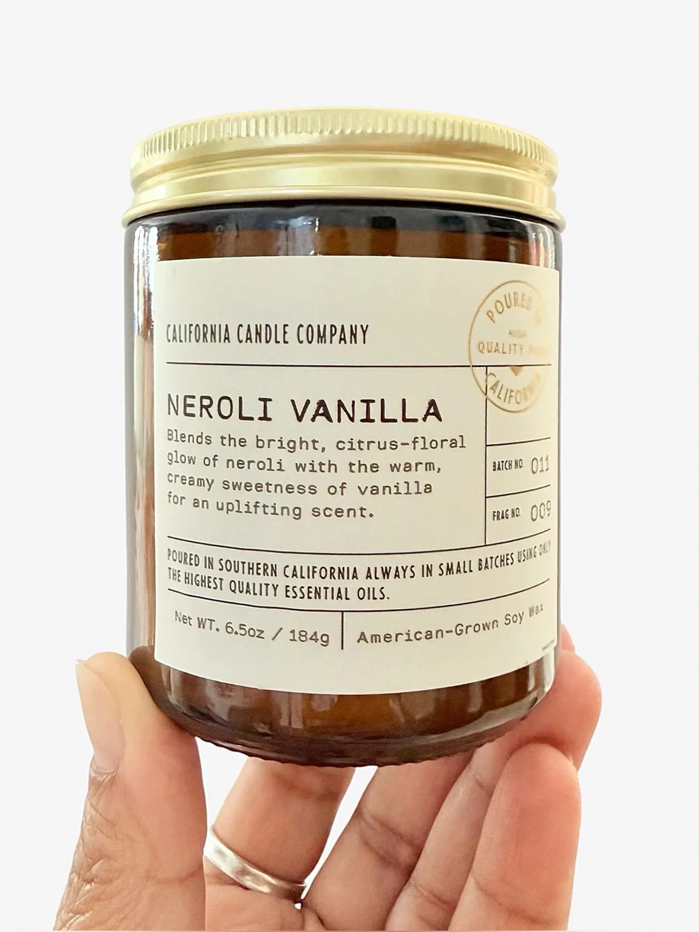 Leoben Company Neroli Vanilla  Scented Candle — Amber Jar with Gold Lid